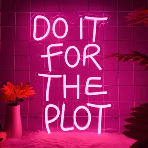 1pc Pink "Do It For The Plot" LED Neon Sign, Led Neon Lights - Dazzling Dimmable Wall Hanging Light with Switch Control, Durable Plastic with Metal Finish, Perfect for Bedroom, Office, Bar, Game Room, Ideal Gift for Friends and Family, Led Light Letters