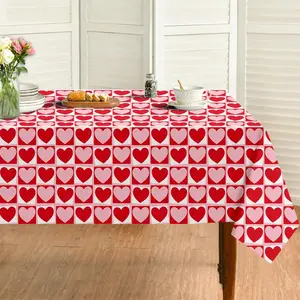 Valentines Day Tablecloth 60×84 Inch Rectangular, Red Pink Heart Plaid Valentines Table Cloth, Washable Valentine's Day Tablecloth Tablecloth for Valentine Party Picnic Kitchen Dinner Decor