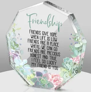 Gift for Friend Friendship Gifts for Women Friend Friendship Birthday Gifts for Women Cheer up Gift Acrylic Heart Keepsake and Paperweight for Home Office Table Shelf Succulent