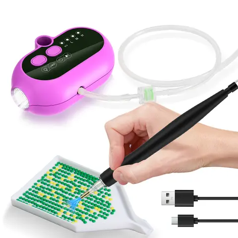 Rechargeable Portable Square Diamond Painting Pen - No Wax Needed, 3 Adjustable Suction Modes, LED Light, Lightweight Ergonomic DIY Needlework Tool with 1× Diamond Painting Tray for Adults