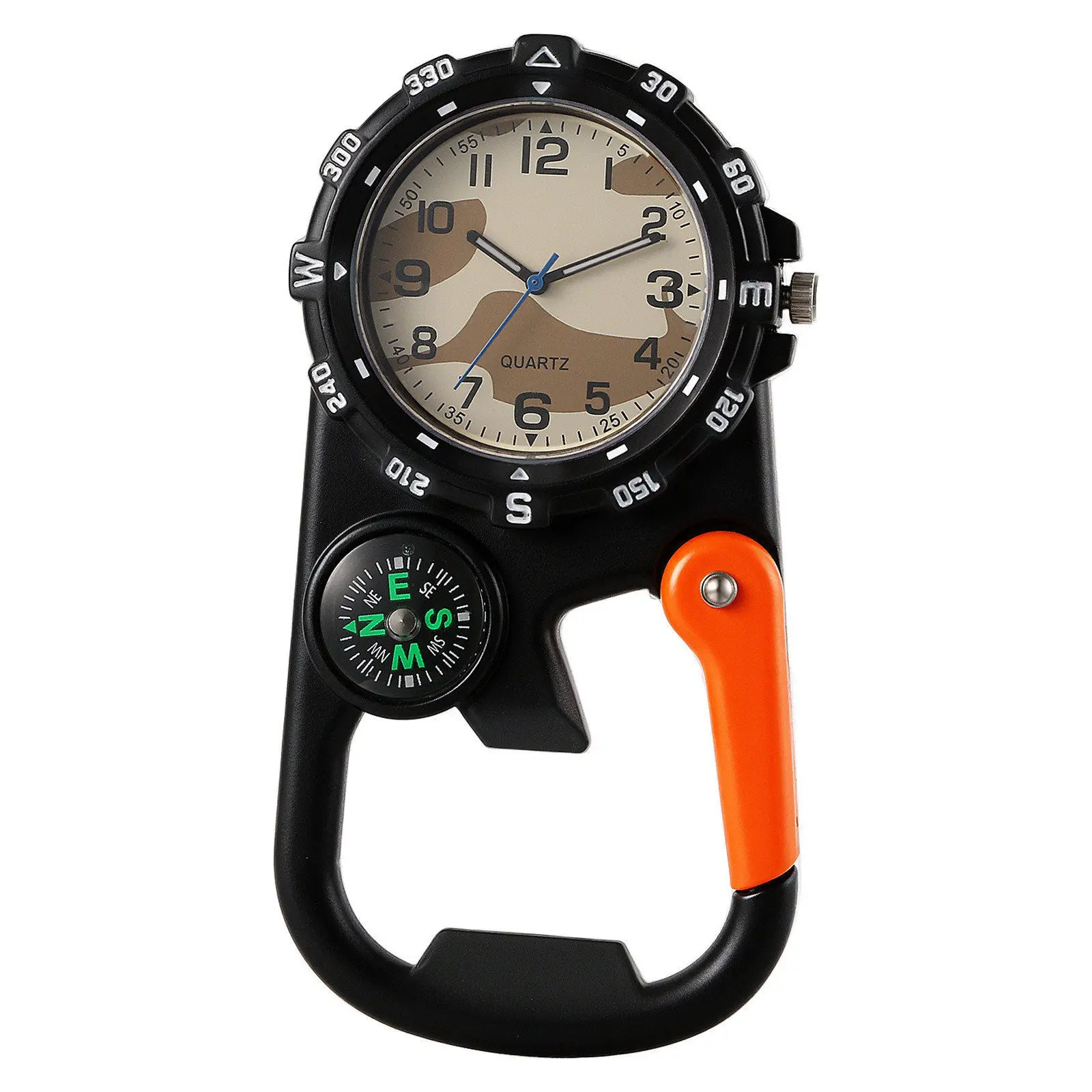 OIDEA Unisex Outdoor Alloy Carabiner Clip Watch - Black Arabic Numerals Analog Quartz Watch, Built-in Compass, Lightweight Hiking Survival Gear & Camping Supplies summerwins,summerwins