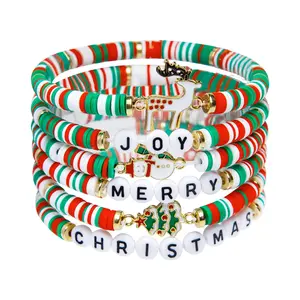 6 Pack Joyful Merry Christmas Bracelets: Candy-Style Stackable Design for Ages 3 to Adult (Women & Teens) - Perfect Holiday Gifts