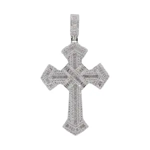 Middle Age Iced Out Baguette Cross VVS Moissanite Diamond Pendant anniversary birthday