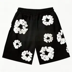 Denim Tears New Foam Print Casual Sports Shorts & Pullover Short Sleeve Shirt / Beach Shorts | Unisex Euro-American Trendy Sports Set | Stylish and Versatile Printed Casualwear