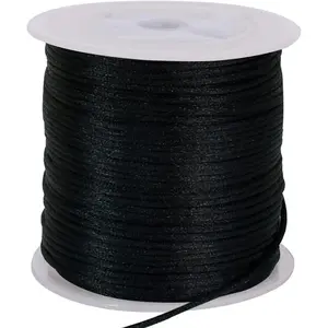 1.5mm x 50 Yards Black Nylon Cord Satin String for Bracelet Jewelry Making Rattail Macrame Trim Cord Necklace Bulk Beading Thread Kumihimo Chinese Knot Craft