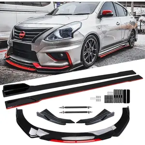Black & Red Universal 69" - 73" Adjustable Car Front Bumper Lip Splitter Chin Spoiler Body Kit with 86.6" Side Skirt Extension Rocker Panel and Rear Bumper Lip Diffuser Compatible Most Vehicle