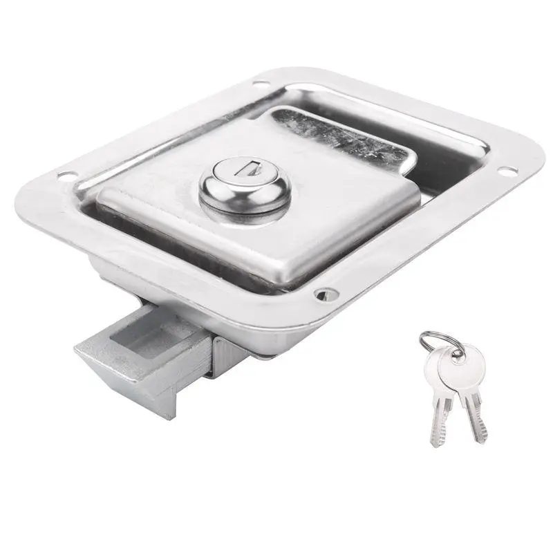 Stainless Steel Paddle Slam Latch with Lock & Key, Heavy-Duty Flush Mount Handle Latch for Pet Travel Trailers, Small Animal RV Door Security