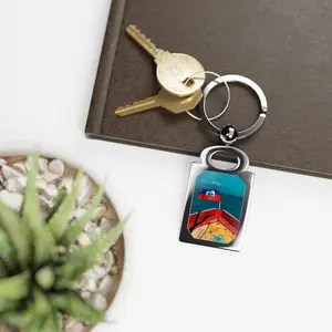 Haitian Flag Boat Photo Rectangle Keyring | Keyring
