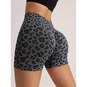 Sport Leopard Scrunch Butt Tummy Control Sports Biker  Stretchy  Women Boxer shorts