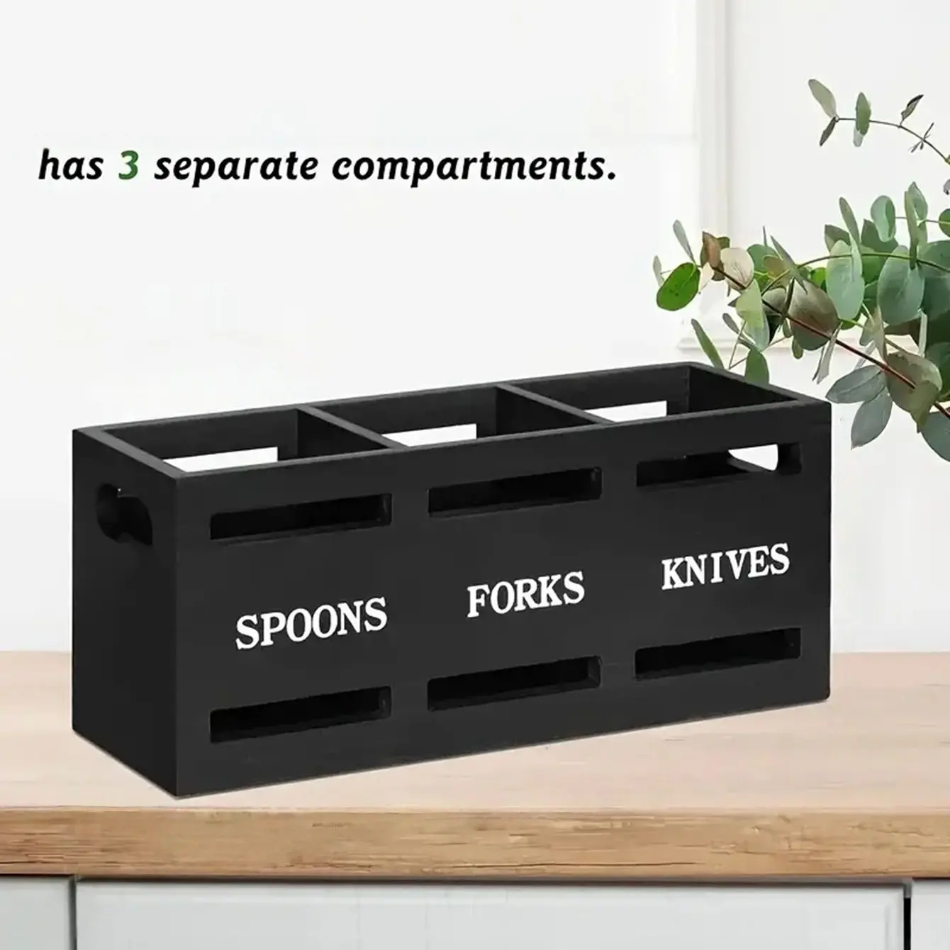 Kitchen Utensil Organizer with 3 Compartments, Multi Compartment Design, Compartmentalized Organizers, Wooden Cutlery Holder for Forks Spoons Knives, Stylish Kitchen Home Storage Solution Kitchenware, Kitchen Gadgets Organizer