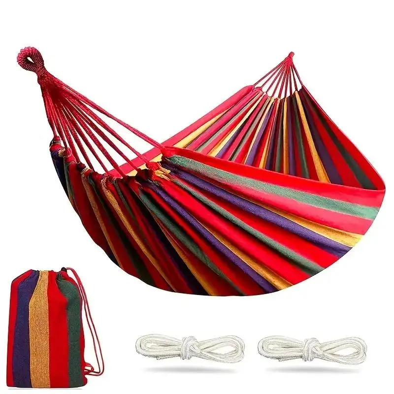 Outdoor Garden Camping Hammock with Tree Straps, Durable Portable Hammock with Travel Bag, Travel Hammock for Camping & Backyard Use, Stripe Pattern Hammock, Hammocks for Outside