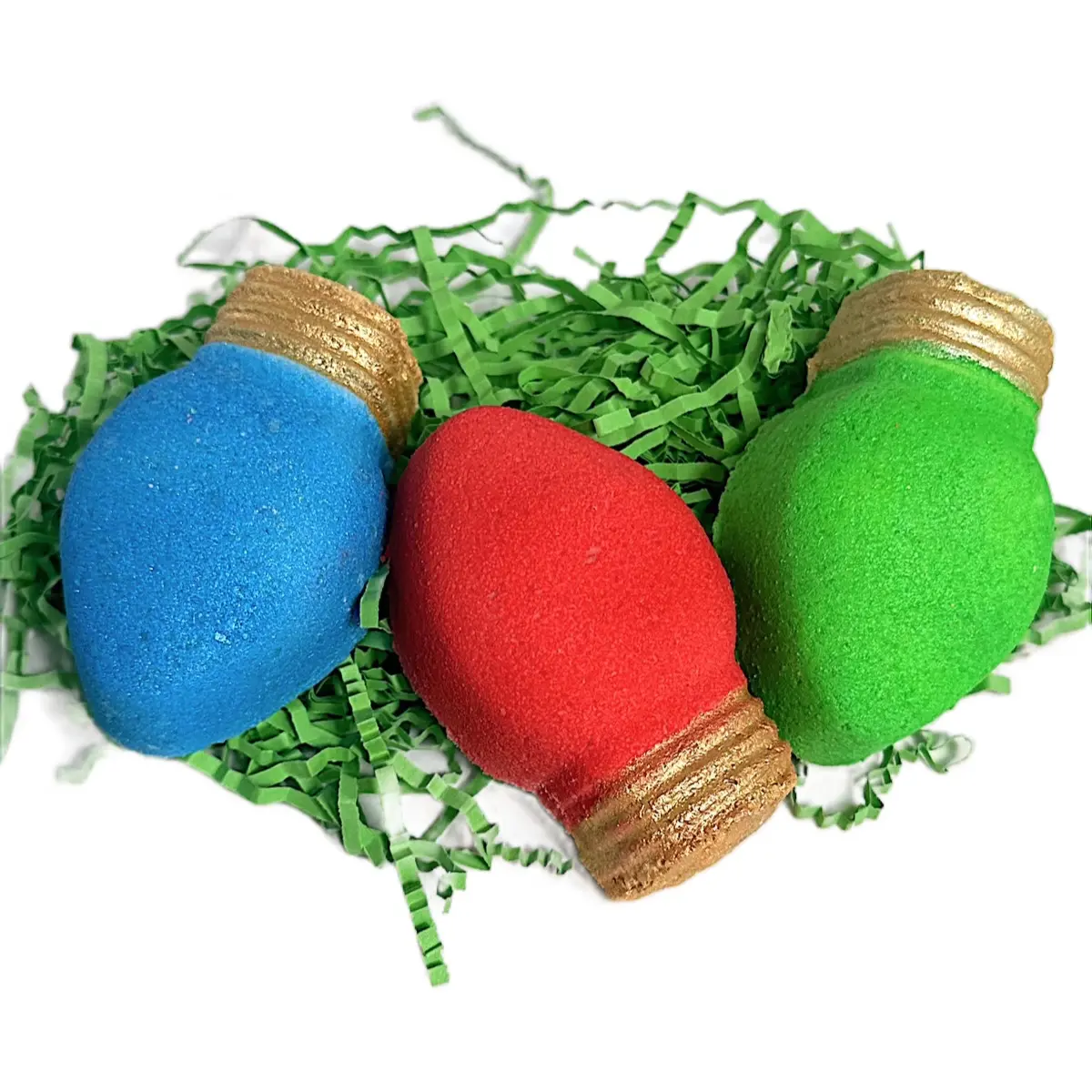 Christmas Lights Bath Bomb Set - Trio of Light Bulb-Shaped Bombs in Blue, Red, and Green