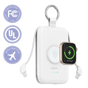 RORRY 10000mAh 20W PD Fast Charging Power Bank with Built-in Cable & Keychain, for iPhone 16-11&Apple Watch Ultra/9-2&AirPods Smartphone