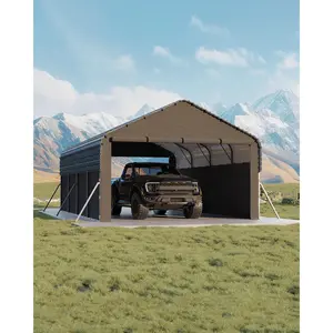 12x20x9 ft Metal Carport Enclosed, Car Ports with Heavy Duty 220 g Tarp Gable End Doors and Sidewalls, All-Weather Carport for Full-Size Pickup Trucks, Bass Boats, and Tractors
