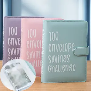 A5 Size 100 Envelope Challenge Savings Notebook, 7 Colors Available, Includes Numbered Cards and 100-Day Tracker, Piggy Bank