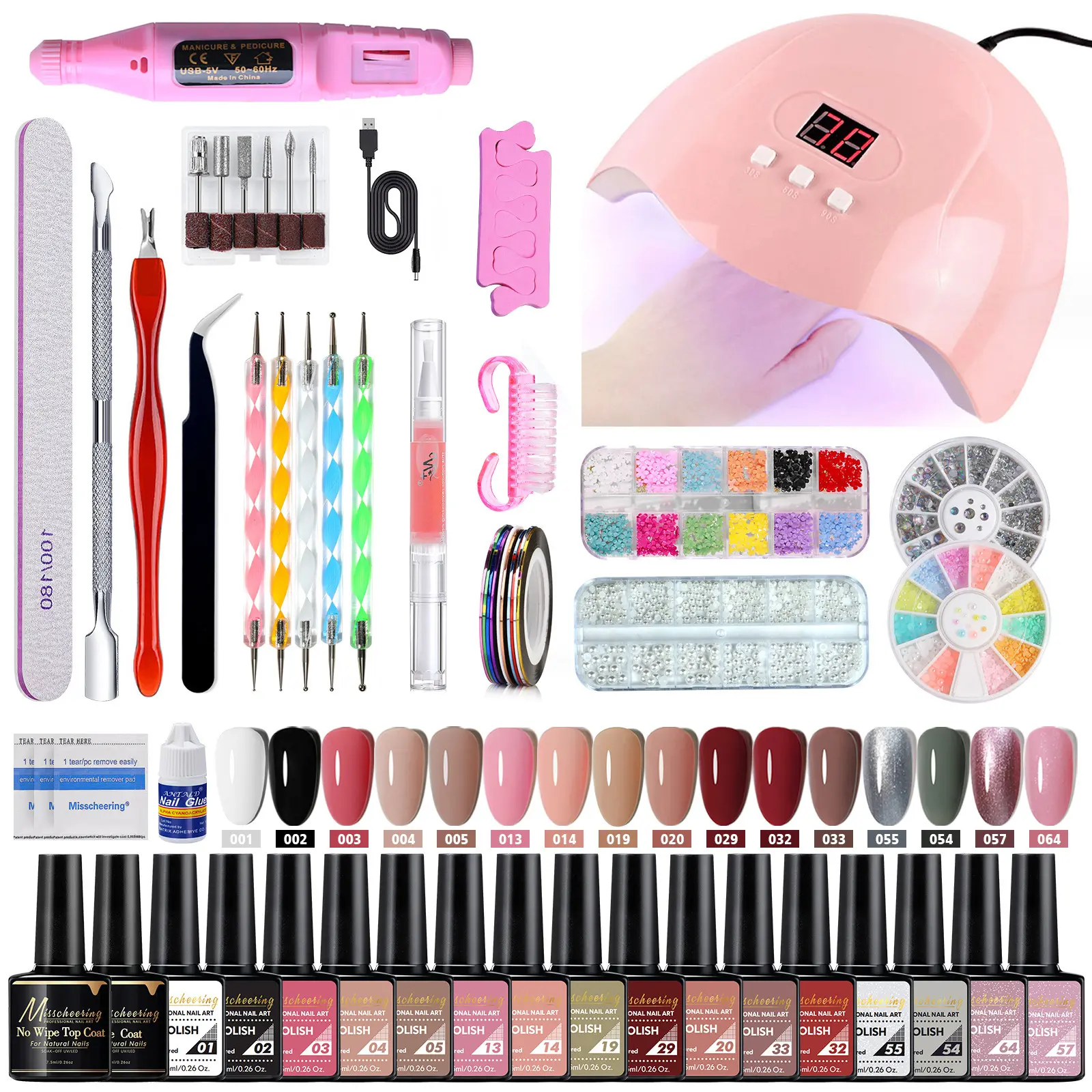 35-Piece Gel Nail Kit with Molds, Brushes, Art Lamp, Cuticle Protectors, Grinder & Tools for Wholesale Nail Care
