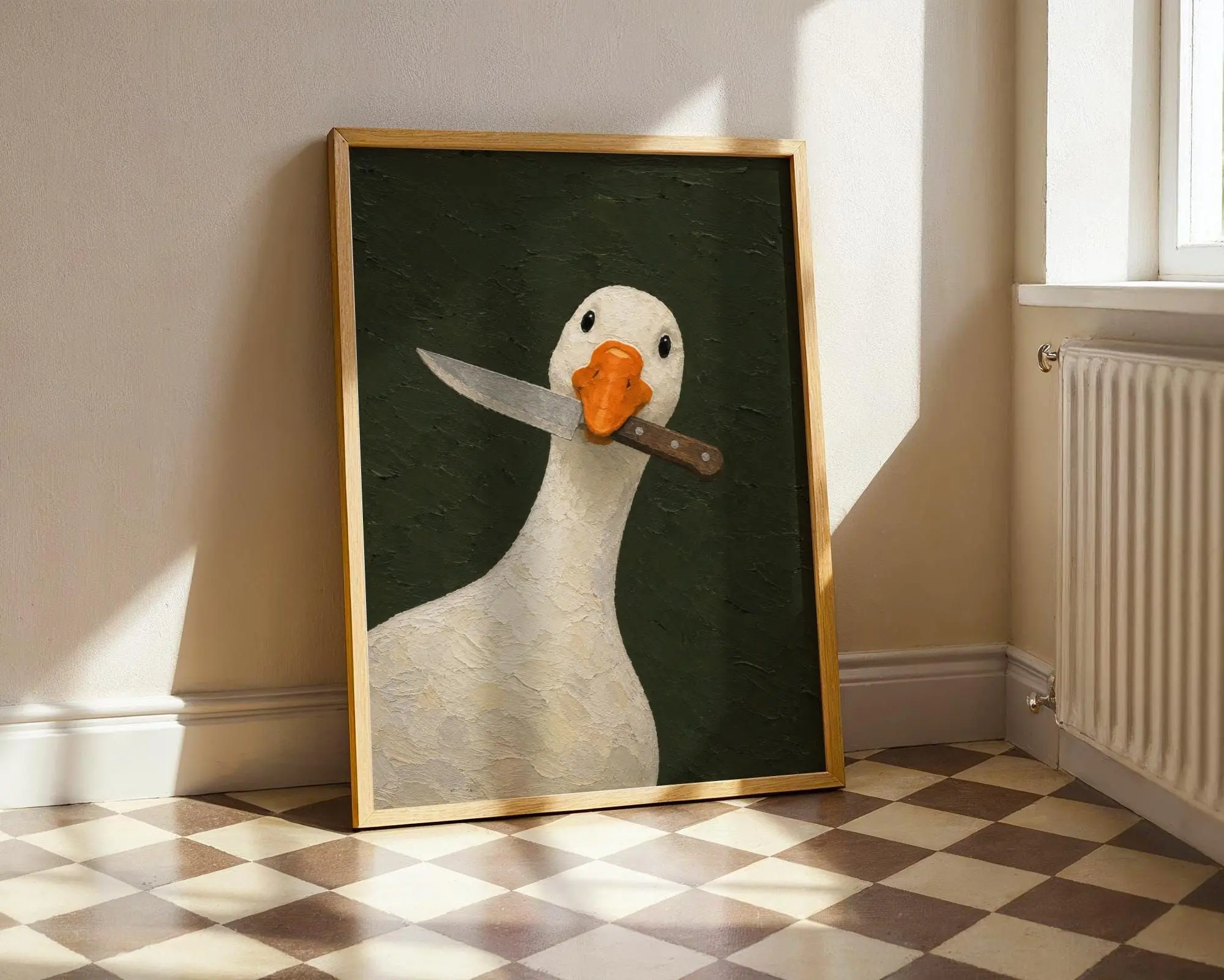 [SALE UP TO 40%] [Unframed] Whimsical Goose with Knife Wall Art Print, Goth Cottagecore Kitchen Decor, Funny Farm Animal Poster Quirky Dark Humorous,
