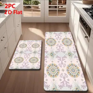 Bohemian Style Floor Mat, Soft Base with Peacock Feather & Mandala Patterns, Durable Print for Living Room, Bedroom, Bathroom, Kitchen