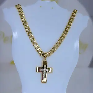 Cross Design Necklace 14k Laminated Gold with Simple Cross Pendant 20 Inch Length 3 Layer Protection for Daily Wear