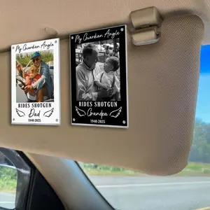 Personalized Memorial Visor Clip for Car – Custom Photo Magnetic Clip with “My Guardian Angel Rides Shotgun” – Father’s Day or Grandpa Remembrance Gift