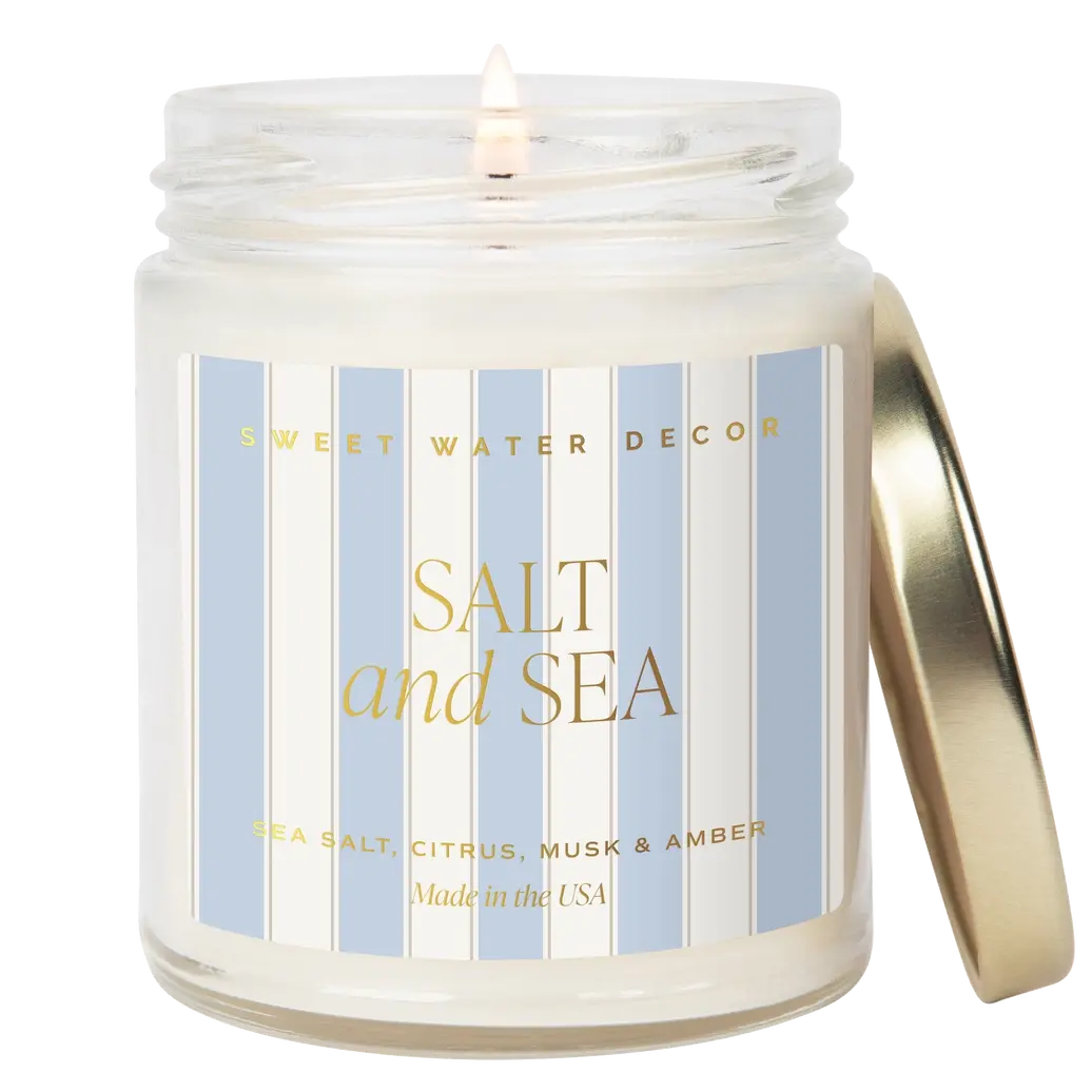 Sweet Water Decor Salt and Sea 9 oz Soy Candle - Sea Salt Citrus Musk & Amber Scent - 40+ Hour Burn Time - Vegan Kosher - Made in Pittsburgh PA