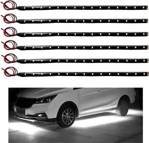 6 PCS 15 LED Strip Underbody Light, 12V Waterproof Car Underglow LED Lamp Strip with 6 Inch Wire, Flexible Under Body Light Exterior Decoration for Car Motorcycle Truck Boat (White)