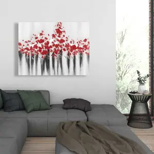 212 MAIN 36x48in High Def Modern Abstract Gray Wall Art - Falling Red Dot & Shapes Minimalist Print, Art Illustrations for Home Decoration, Modern Abstract Art