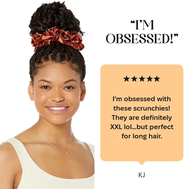 WRAPTstyle Extra-Long Satin Smooth Elastic Band Scrunchies Headband (2pk) - Female Hair Styling Accessories for Thick Afro Hair Locs, Puffs, Silk Headbands, Accessory Goals
