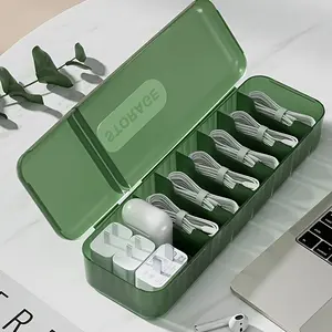 7-Compartment Data Cable Organizer Box for USB Cord Storage Management Case Smooth Finish Compact Design for Desk Accessories Multi-Purpose Small Item Organizer