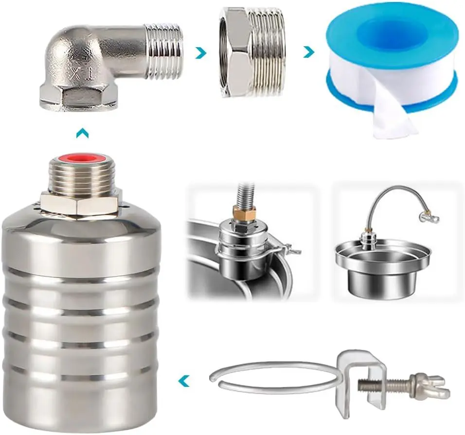 304 Stainless Steel Automatic Water Level Control Float Valve – 1/2" & 3/4" Fully Automatic Shut-off for Water Tank, Pool & Livestock Trough