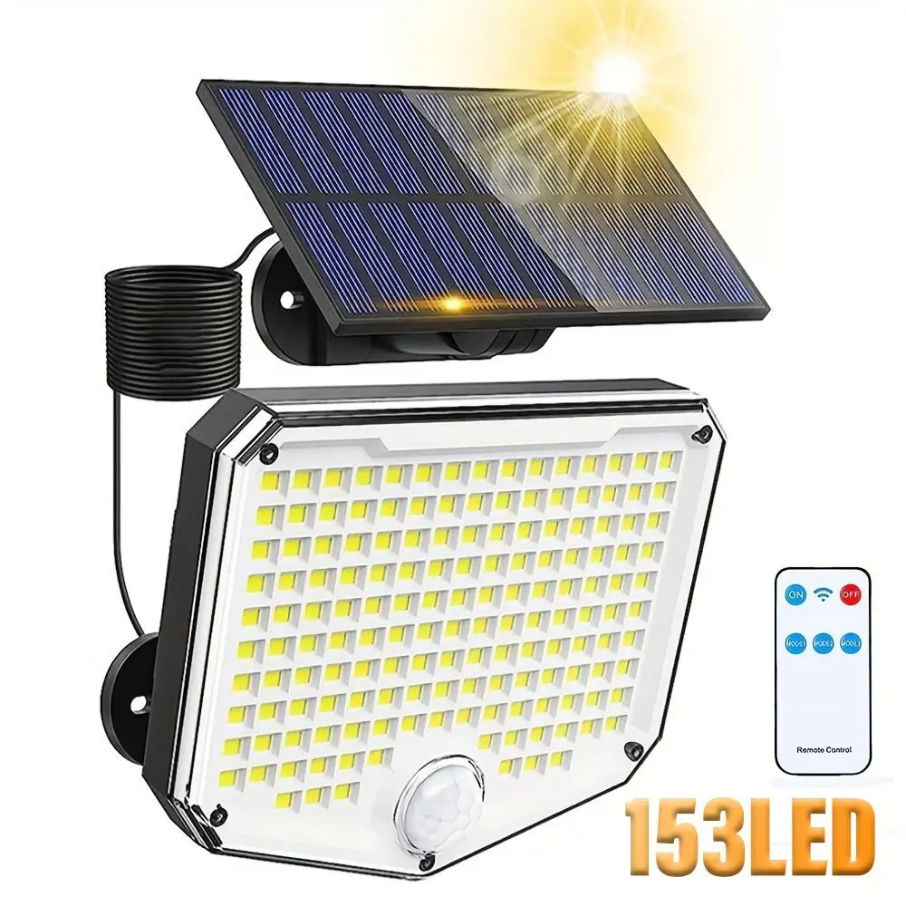 Waterproof Solar Outdoor Lights, 1 Count Standalone Solar Panel Floodlight with 16.4ft Power Cord, 153 LED/210 LED 3000 Lumen Security Solar Light Out