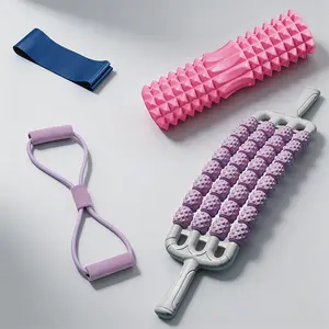 Multifunctional Yoga Pilates Set, Mini Resistance Band, Foam Roller, Figure 8 Resistance Band, 4-Wheel Arc Neck/leg Massager