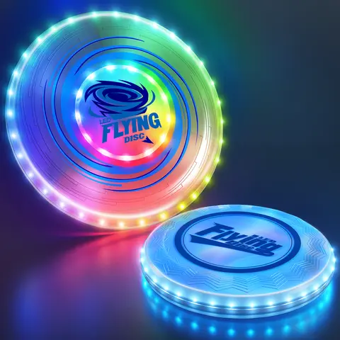 Unisex Kids Rechargeable LED Glow-in-the-Dark Playful Flying Discs (2-Pack) - 45 LED Lights, 14 Lighting Modes, Outdoor Disc Sports Toy for Beach Activities