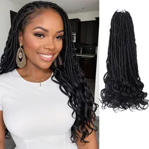 French Curl Locs Crochet Hair 16 Inch Goddess Locs Crochet Hair for Black Women Faux Locs Crochet Hair Pre Looped Soft Locs with Curly Ends French Curl Braiding Hair Extensions Crochet Locs(1B)