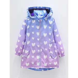 New Xuanyusi Directional Floral Print Polyester Girls' Waist-Cinching Mid-Length Jacket - Short Front Long Back, Polar Fleece-Lined, Soft Comfortable Fabric, Warm Windproof Coat