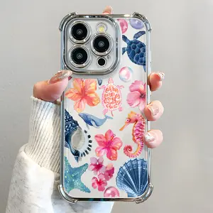 Ocean Sea Vibe Phone Case , Electroplated Cover with Airbag Shockproof Slim Soft TPU Cover for iPhone 11 12 13 14 15 16 Pro Max Plus Cute Women Girl