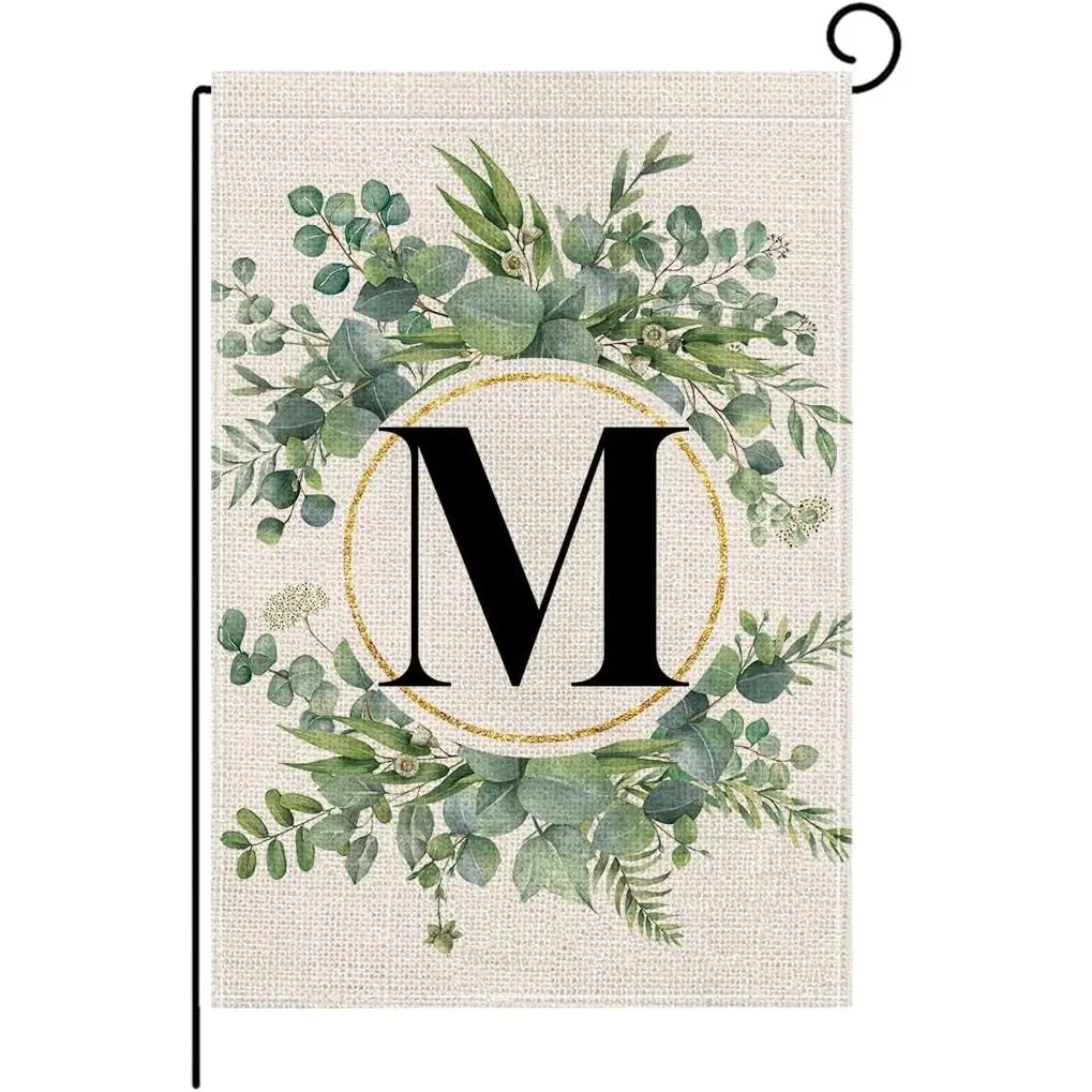 【Moving Season】Letter M Floral Garden Flag 12x18 Inch Double Sided Outside Outdoor Family Last Name Initial Yard Flag (M)