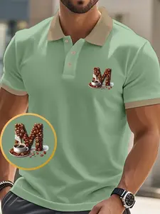 Men's Geometric Print Polo Shirt, Slim-Fitting Casual Business Wear, Short Sleeve, Ideal for Daily Commute, Travel, Gifts