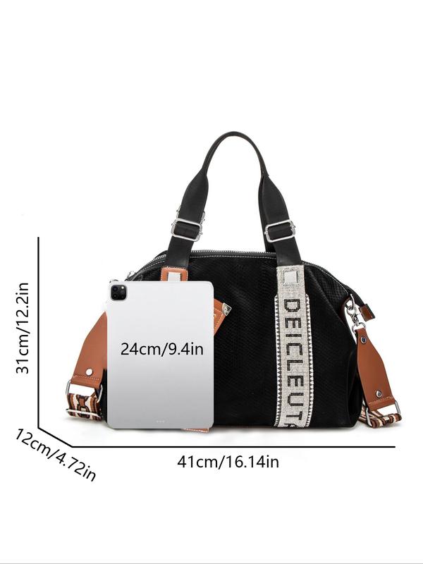 Fashionable and light luxury commuter shoulder tote bag, letter webbing shoulder messenger bag, three-dimensional bag-shaped metal zipper decoration, lightweight and durable casual versatile business travel bag, Casual messenger bags