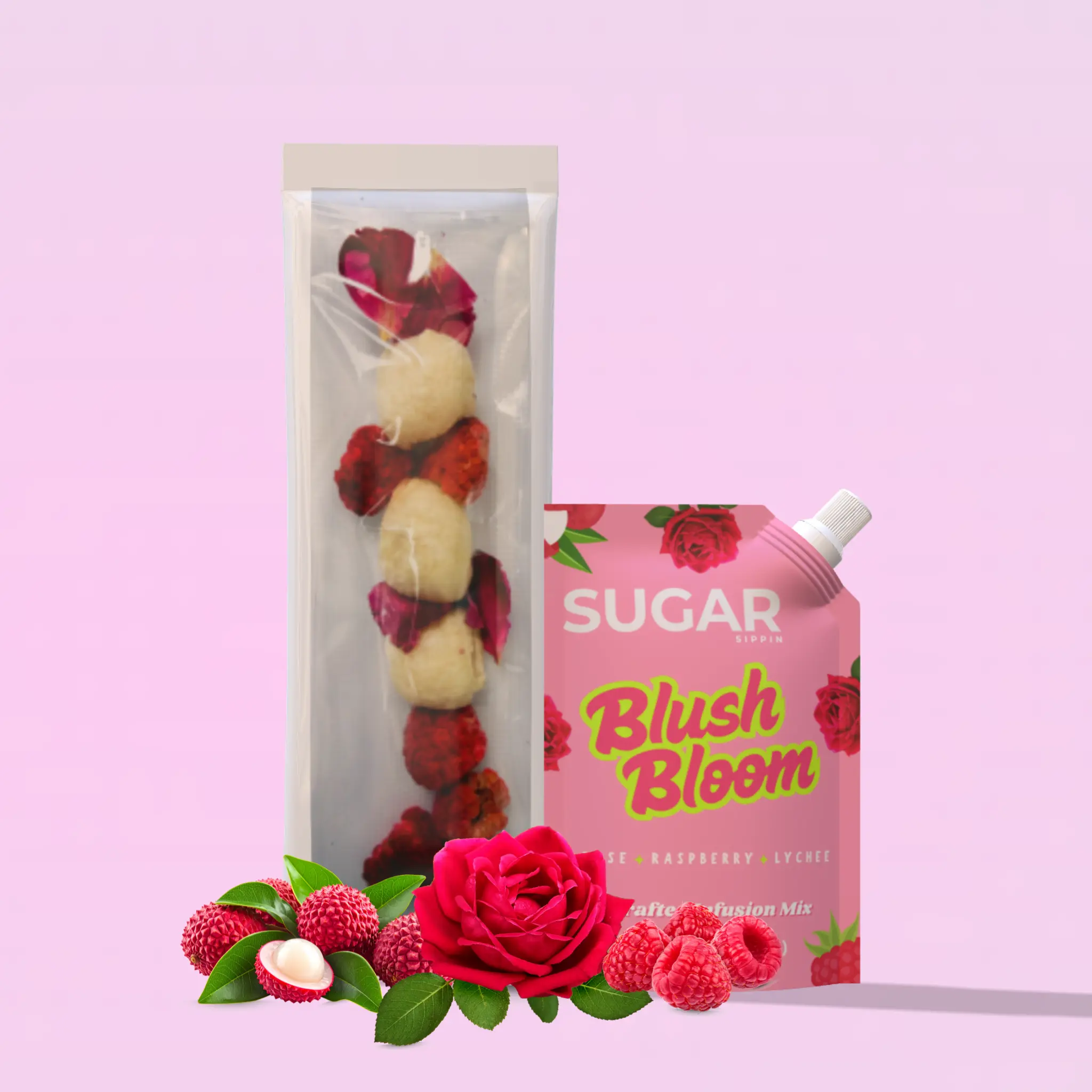 Blush Bloom Refill –  Premium Raspberry + Rose + Lychee Fruit Syrup Mix & Freeze Dried Fruit