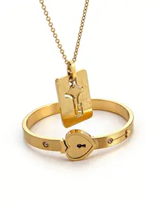 Creative Couple Heart Lock Bracelets Set, Stainless Steel Link Design, Unisex Party Style, All Seasons Wear, Unique Gift Idea