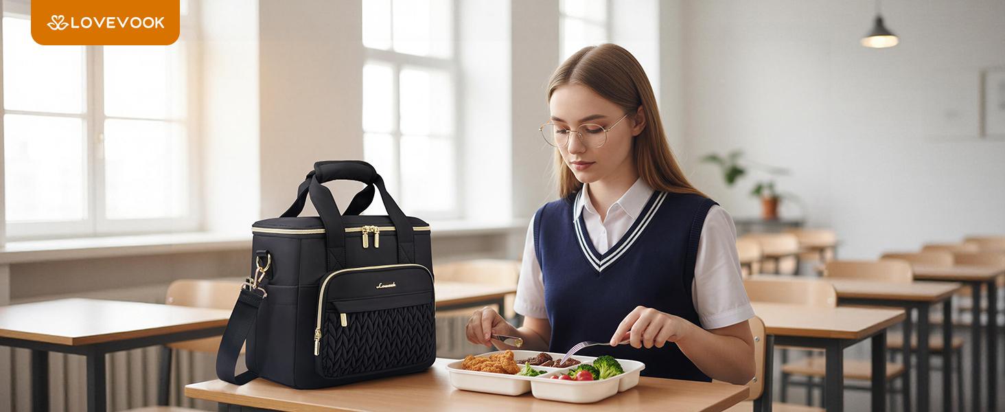 LOVEVOOK Lunch Bag Women, Insulated Wide Opening Adult Lunch Box for Women Work with Cup Holder, Large Lunch Cooler Tote Bag with Utensils Pocket for Office Campus Picnic Beach Mom Nurse Family LOVEVOOK Lunch Bag Women, Insulated Wide Opening Adult Lunch Box for Women Work with Cup Holder, Large Lunch Cooler Tote Bag with Utensils Pocket for Office Campus Picnic Beach Mom Nurse Family