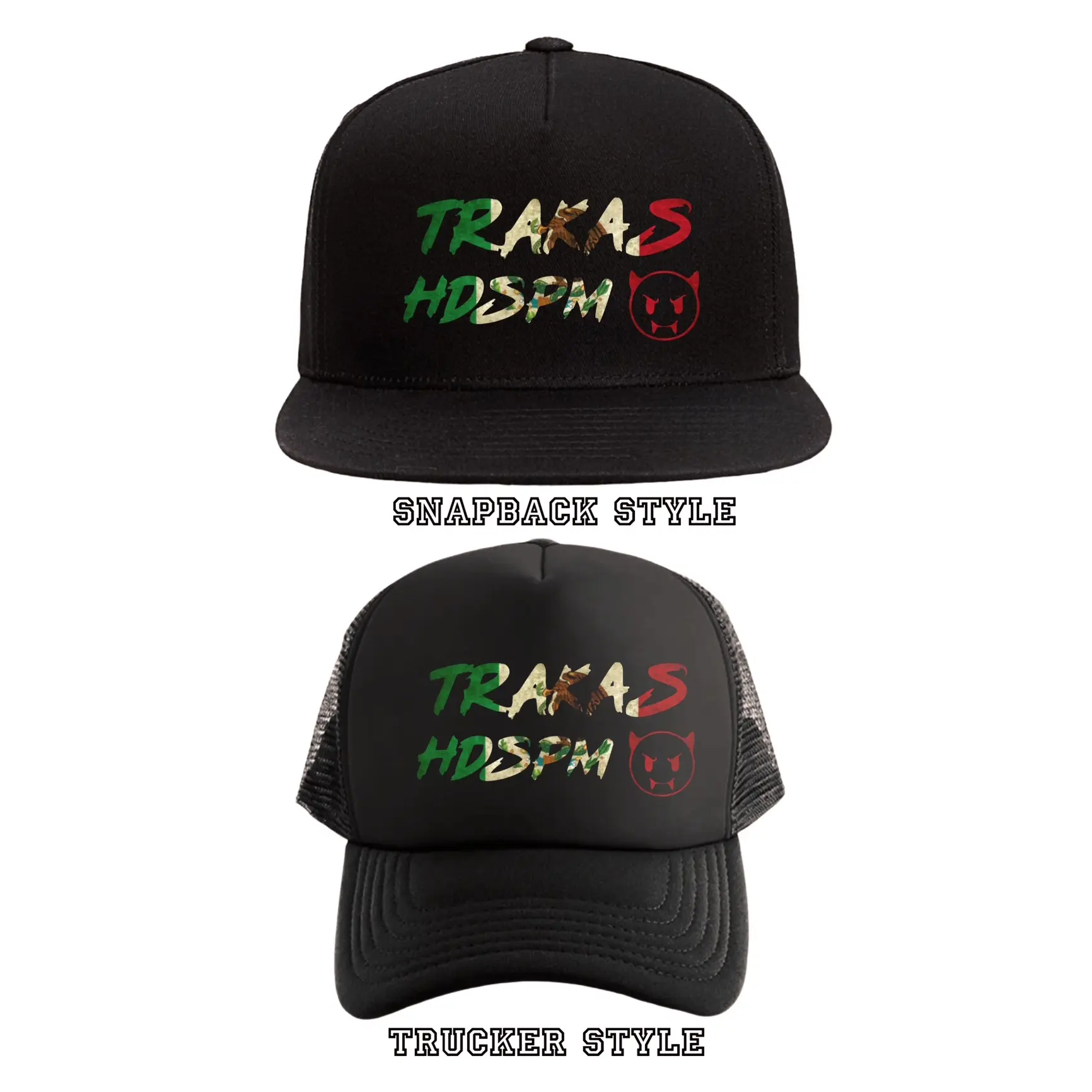 Trakas HDSPM Mexico Men's Snapback Trucker Hat - Custom Print Quality Vinyl Heat-Pressed Black Snapback Hats, Men's Snapback Hats