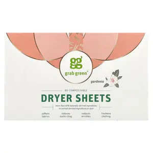 Grab Green Dryer Sheets, Gardenia, 80 Compostable Sheets