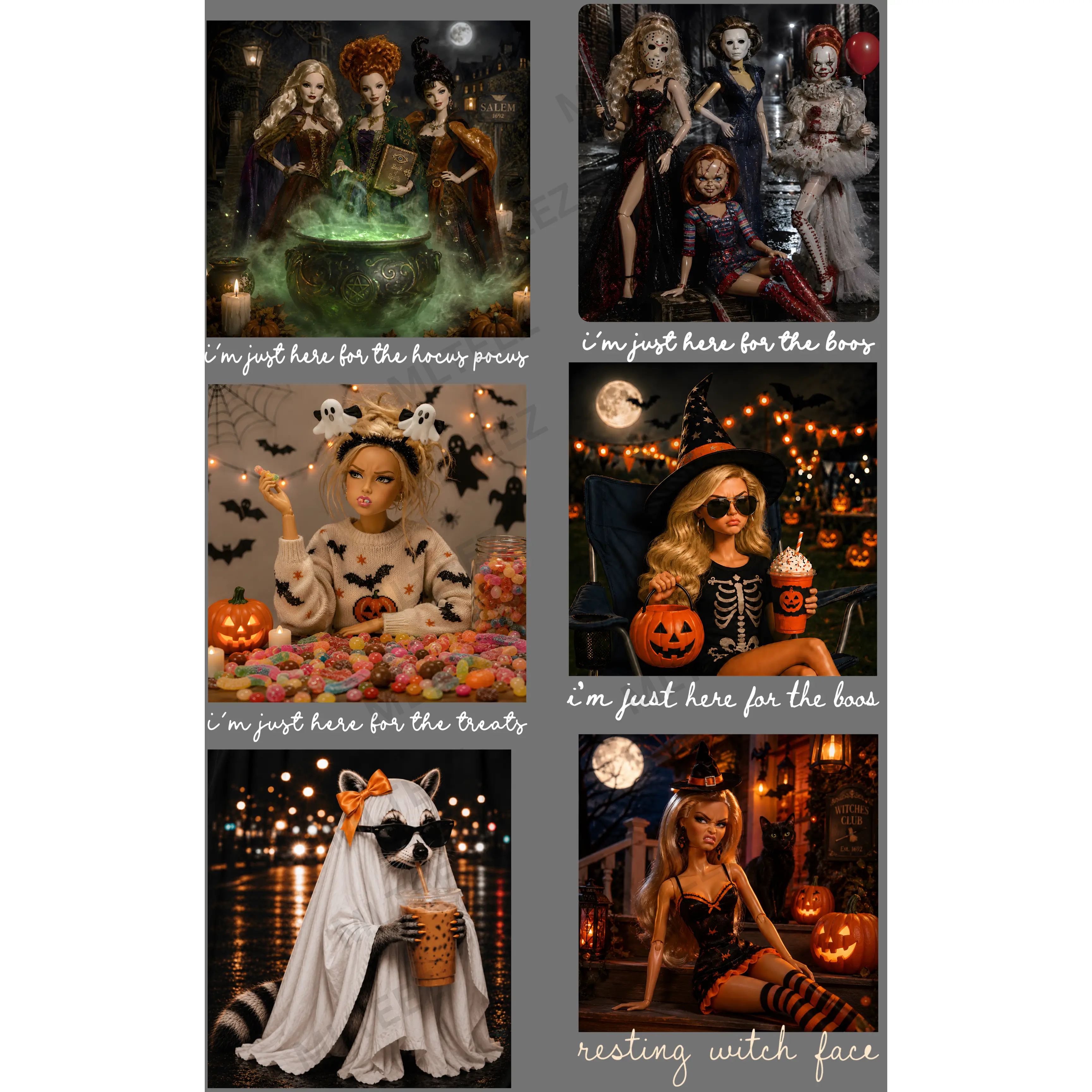 I'M JUST HERE FOR THE TREATS AND BOOS (1) PREMADE GANGSHEET - 22X36 DTF TRANSFERS - DIRECT TO FILM