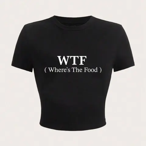 Women's Letter Print Round Neck Cropped Tee, Trendy Casual Streetwear Crew Neck Short Sleeve T-shirt for Everyday Wear, Ladies All Seasons Outfit Top, Printed Top, Letter Pattern Top, Womenswear