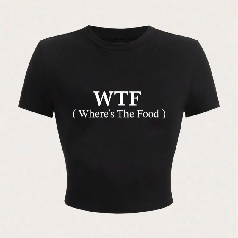 Women's Letter Print Round Neck Cropped Tee, Trendy Casual Streetwear Crew Neck Short Sleeve T-shirt for Everyday Wear, Ladies All Seasons Outfit Top, Printed Top, Letter Pattern Top, Womenswear