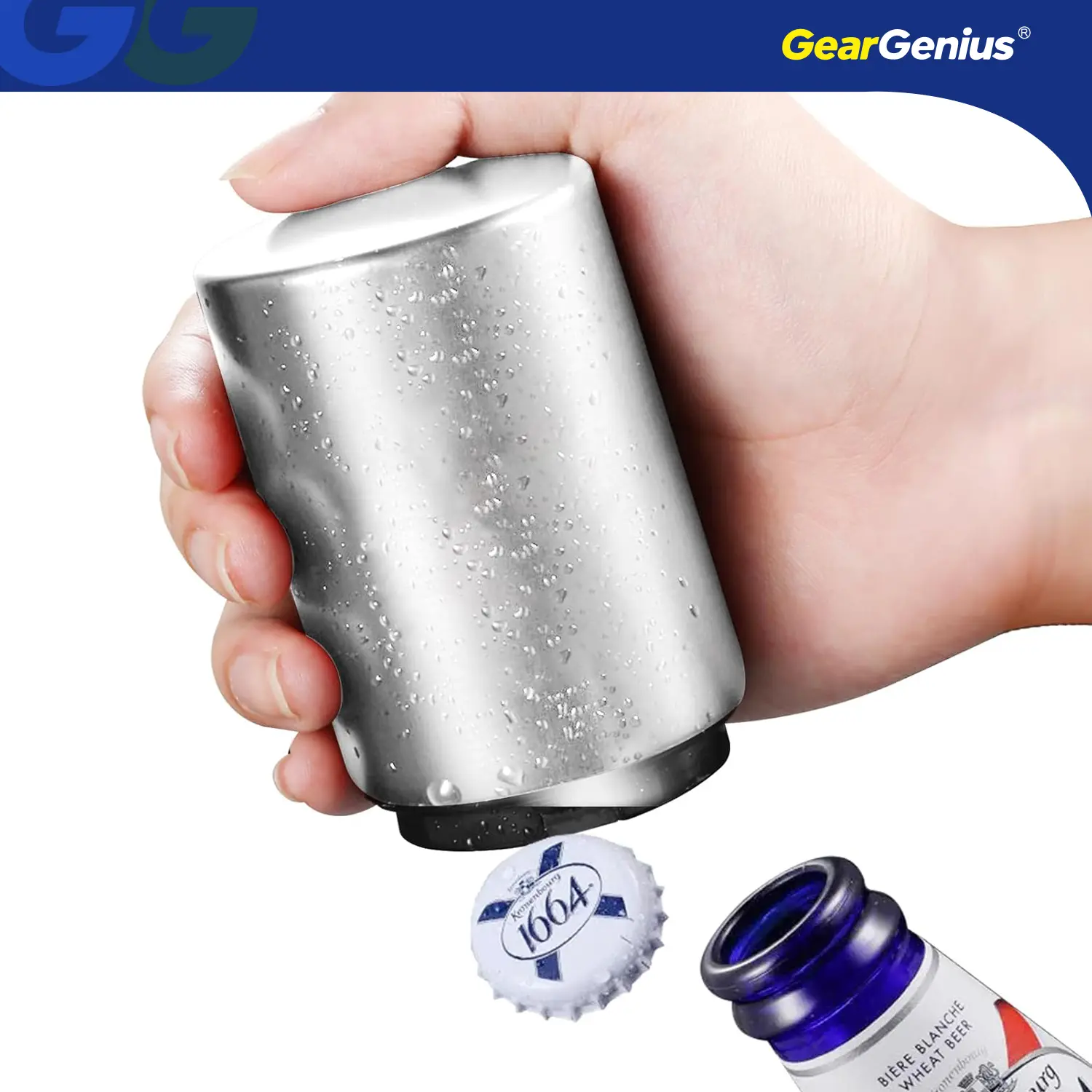 1 Pc Premium Magnetic Bottle Opener - Portable Automatic Push-Down Stainless Steel Beer Opener with Cap Catcher, No-Slip Grip, Home Bar Kitchen Accessory for Restaurant Use, Birthday/Father's Day/Valentine's Day Gift