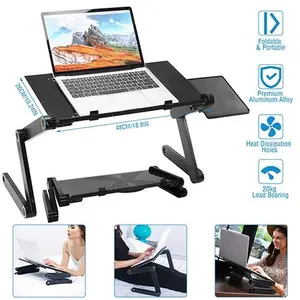 Foldable Laptop Table Bed Notebook Desk with Mouse Board Aluminum Alloy Breakfast Snacking Tray for Home Office Travel Use