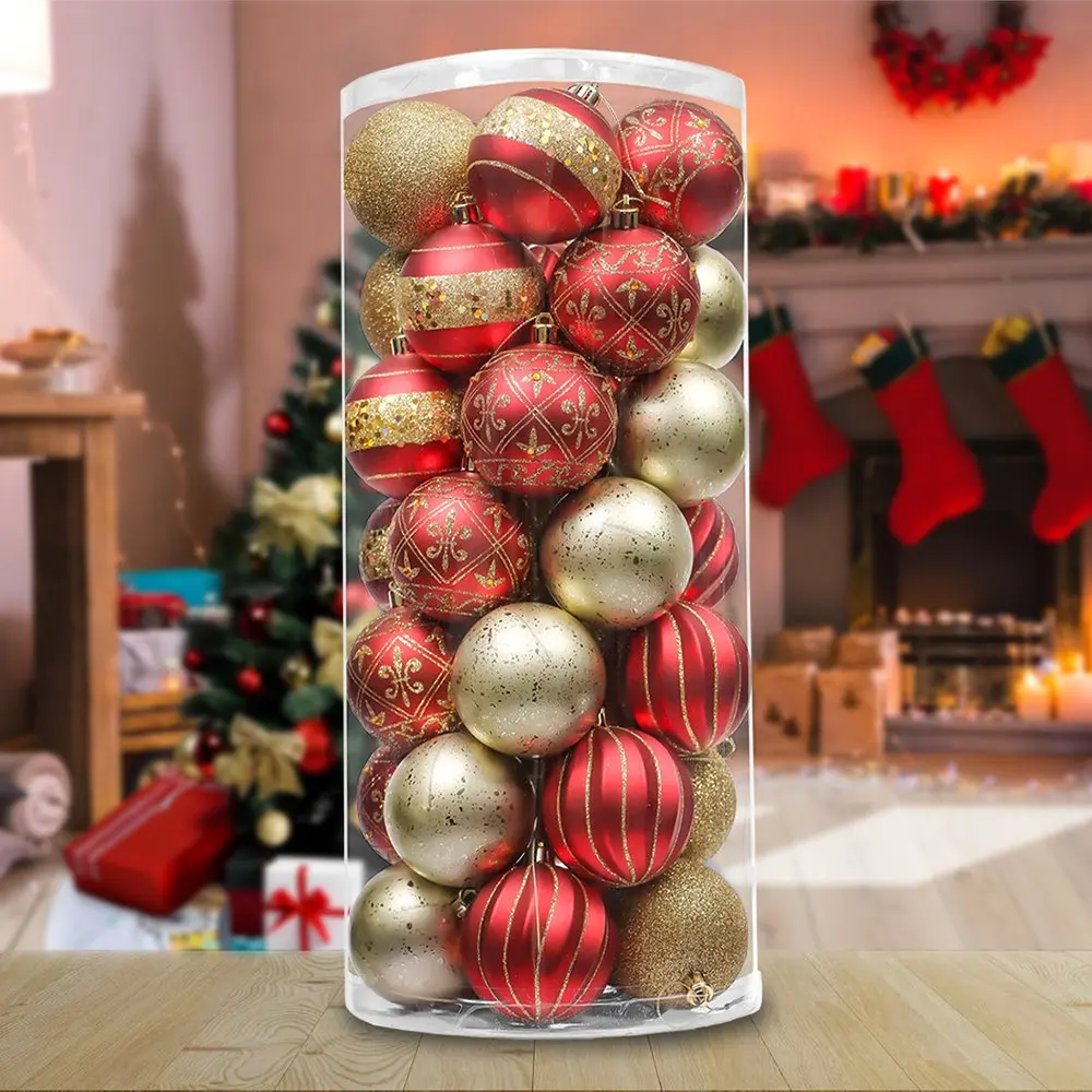 Charming Set of 35 Red and Gold Color Ornament Baubles, Christmas Tree Set